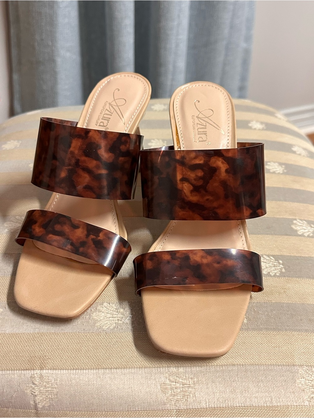 Azura Tortoiseshell Double-Band Slide Mules in Brown